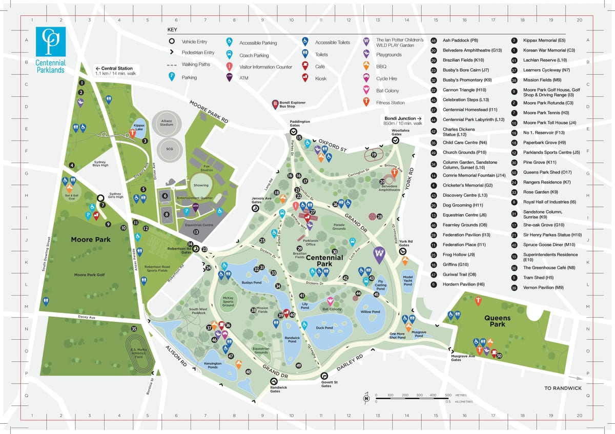 mapa centennial park v sydney
