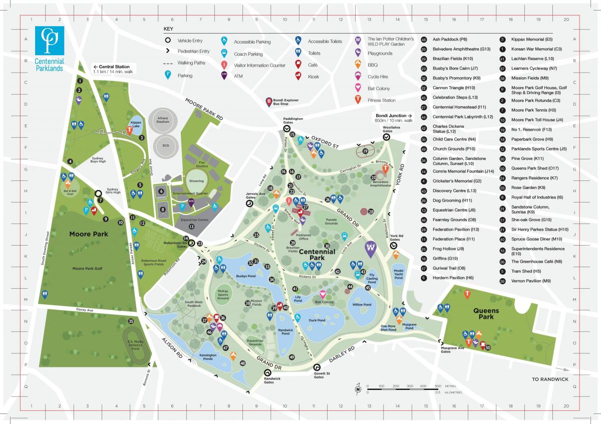 mapa centennial park v sydney