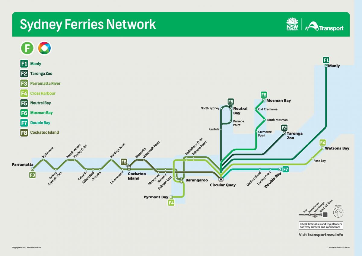 sydney ferries mapu sítě