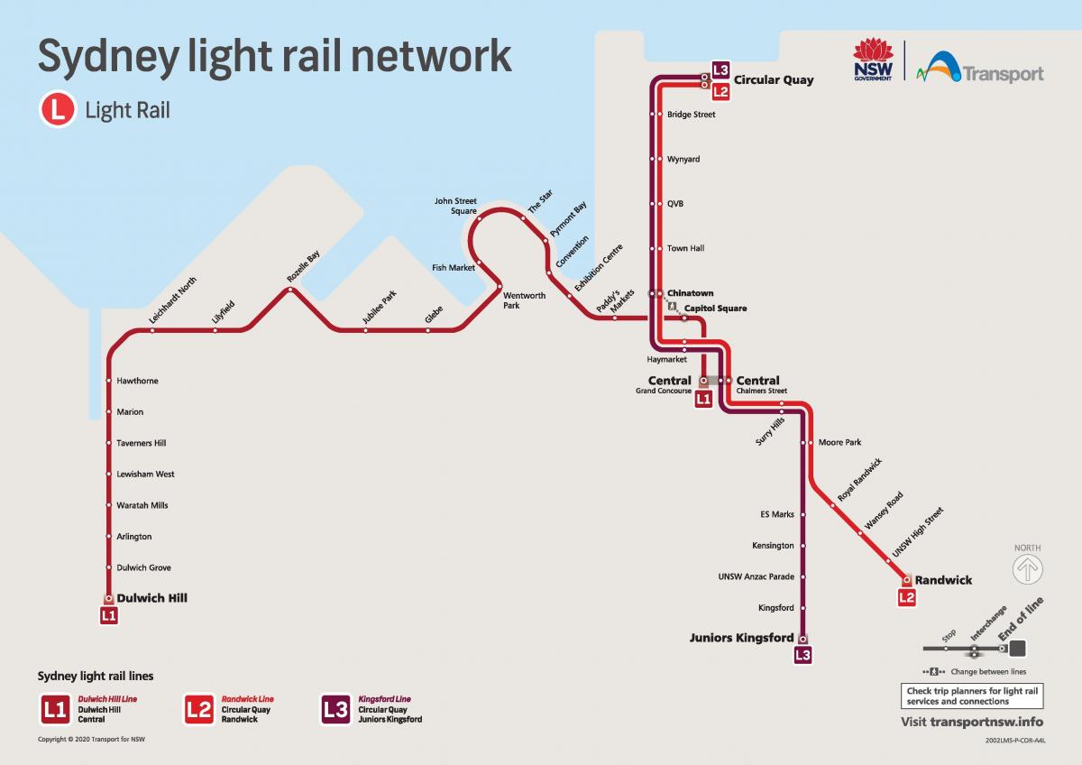 lehké železniční sydney mapě