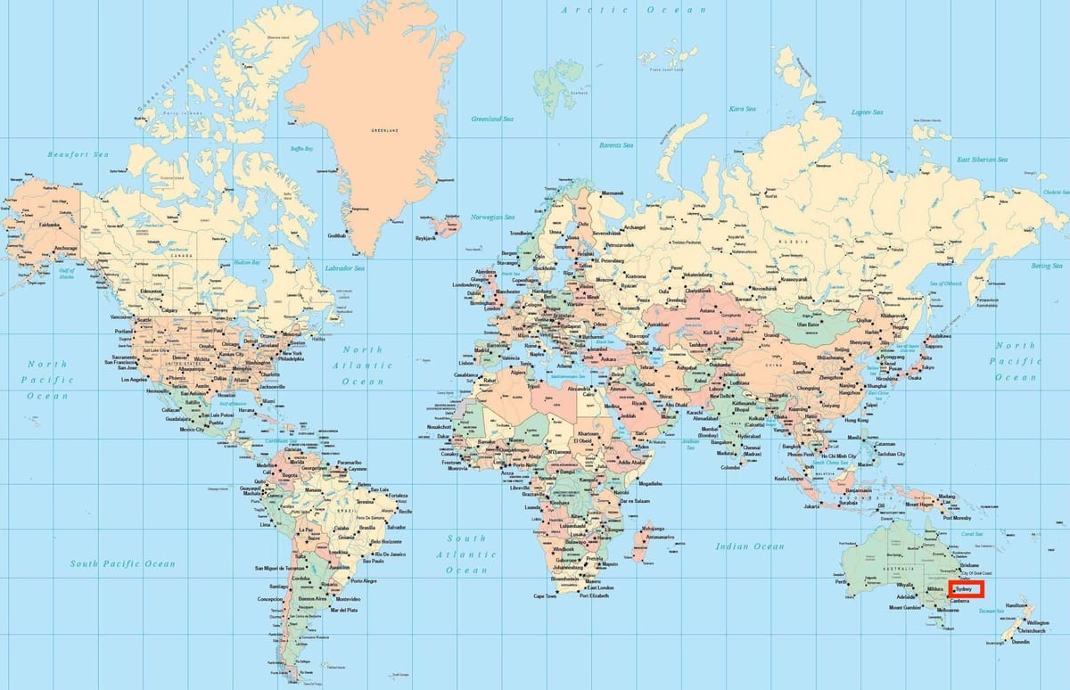 sydney na mapě světa