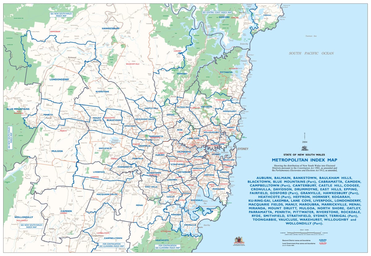 mapa sydney metropolitní oblasti