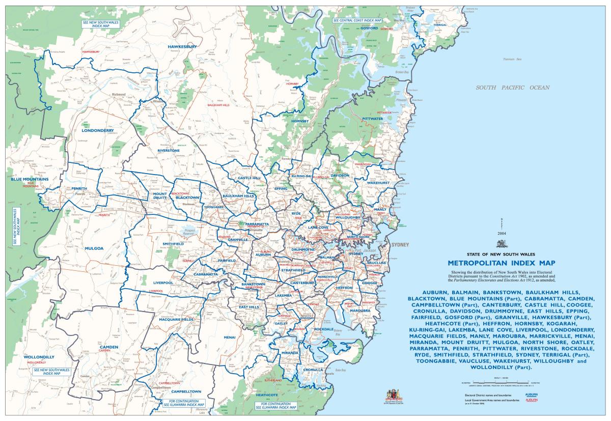 mapa sydney metropolitní oblasti