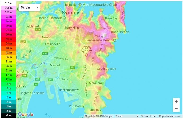 topografická mapa sydney
