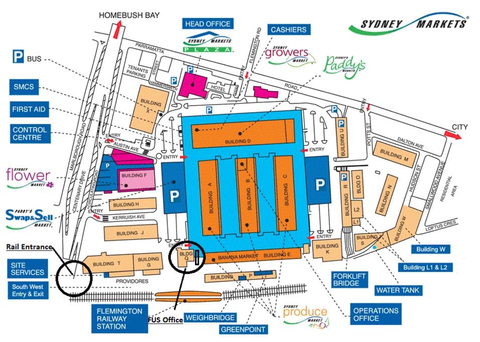 mapa sydney markets