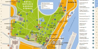 Royal botanic gardens v sydney mapě
