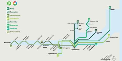 Sydney ferries mapu sítě